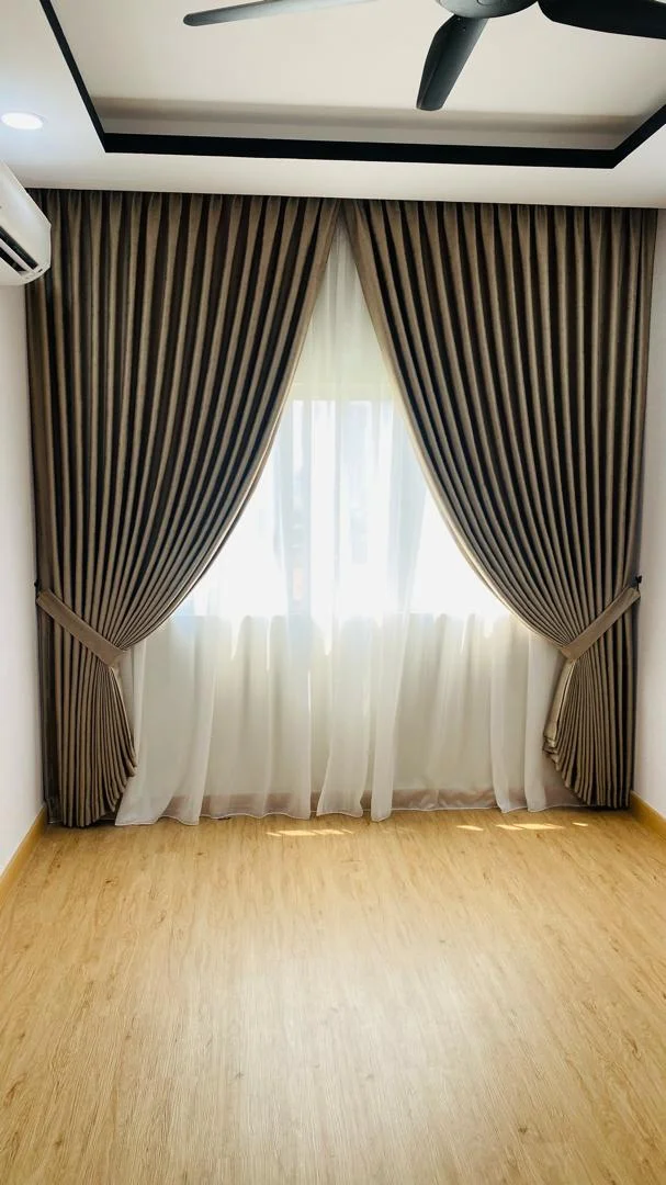 Dark brown pleated curtains